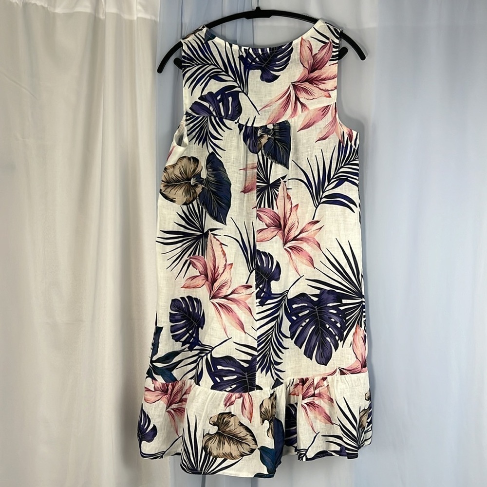 LUNGO L’ARNO linen tropical floral sleeveless made in Italy mini dress small - Picture 3 of 10